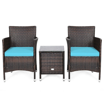 3 Pcs Patio Furniture Set Outdoor Wicker Rattan Set, Blue Patio Conversation Sets   at Gallery Canada