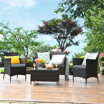 4 Pieces Comfortable Outdoor Rattan Sofa Set with Glass Coffee Table, Gray Patio Conversation Sets   at Gallery Canada