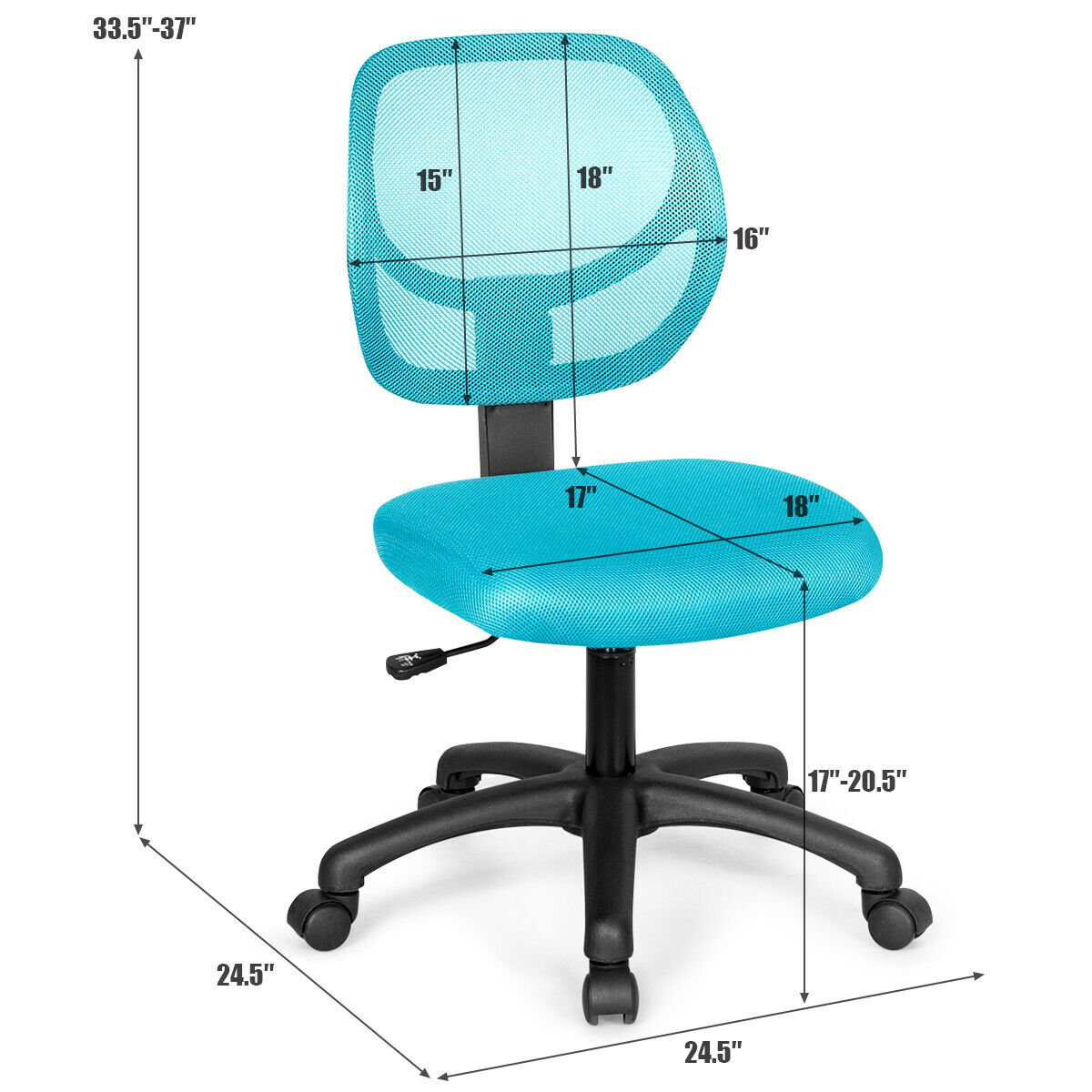 Low-back Computer Task Office Desk Chair with Swivel Casters, Blue Armless Chairs   at Gallery Canada