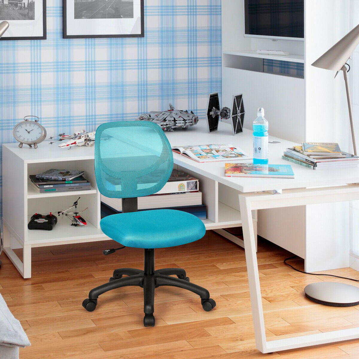 Low-back Computer Task Office Desk Chair with Swivel Casters, Blue Armless Chairs   at Gallery Canada