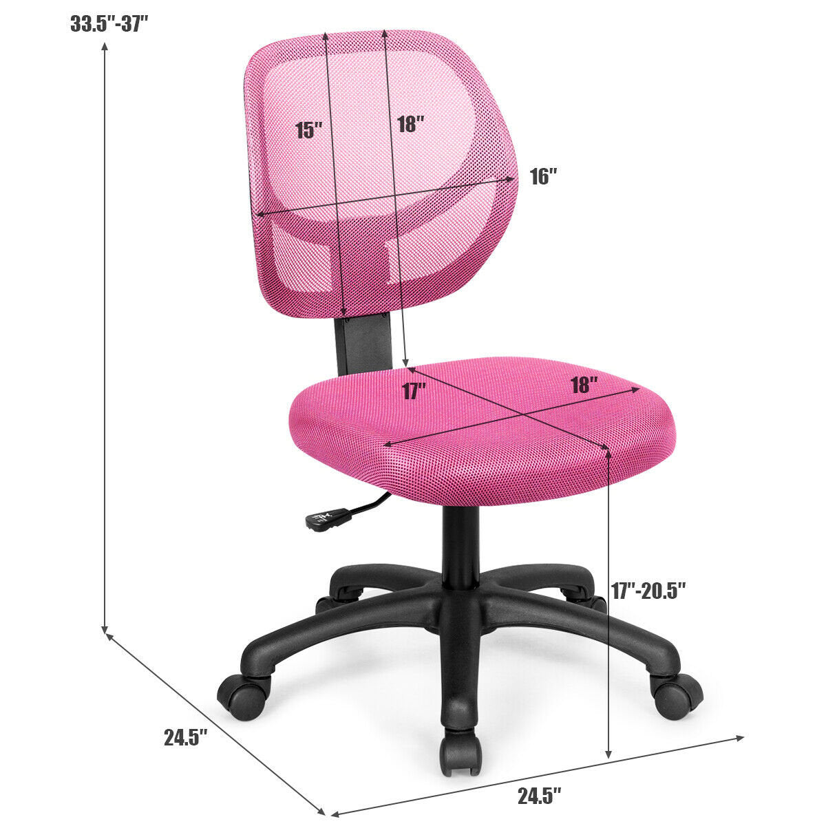 Low-back Computer Task Office Desk Chair with Swivel Casters, Pink Armless Chairs   at Gallery Canada