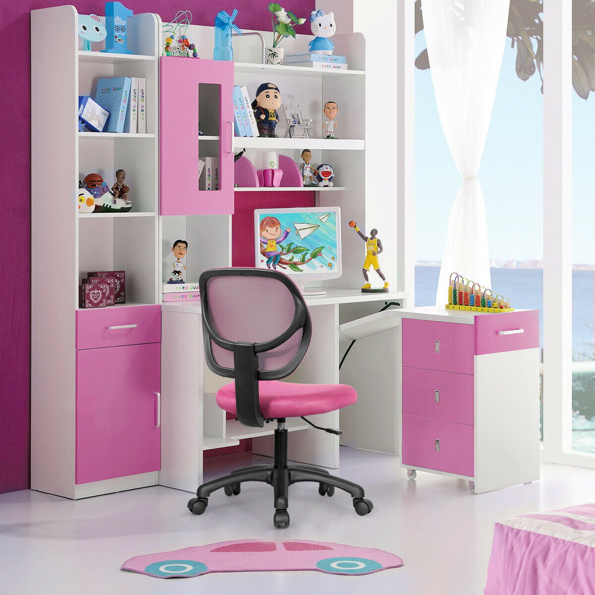 Low-back Computer Task Office Desk Chair with Swivel Casters, Pink Armless Chairs   at Gallery Canada