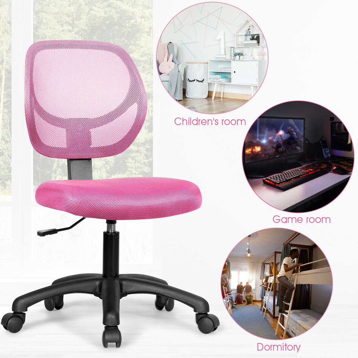 Low-back Computer Task Office Desk Chair with Swivel Casters, Pink Armless Chairs   at Gallery Canada