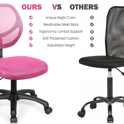 Low-back Computer Task Office Desk Chair with Swivel Casters, Pink Armless Chairs   at Gallery Canada