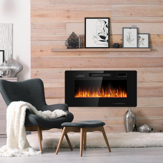 36 Inch Ultra Thin Wall Mounted Electric Fireplace, Black Fireplaces   at Gallery Canada