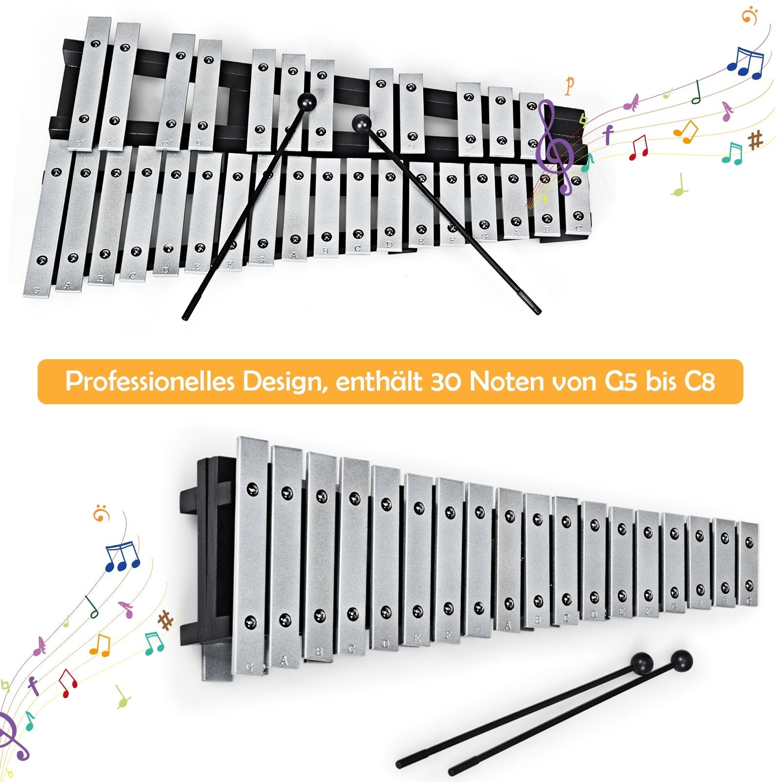 Foldable Aluminum Glockenspiel Xylophone 30 Note with Bag, Black Drums & Percussion   at Gallery Canada