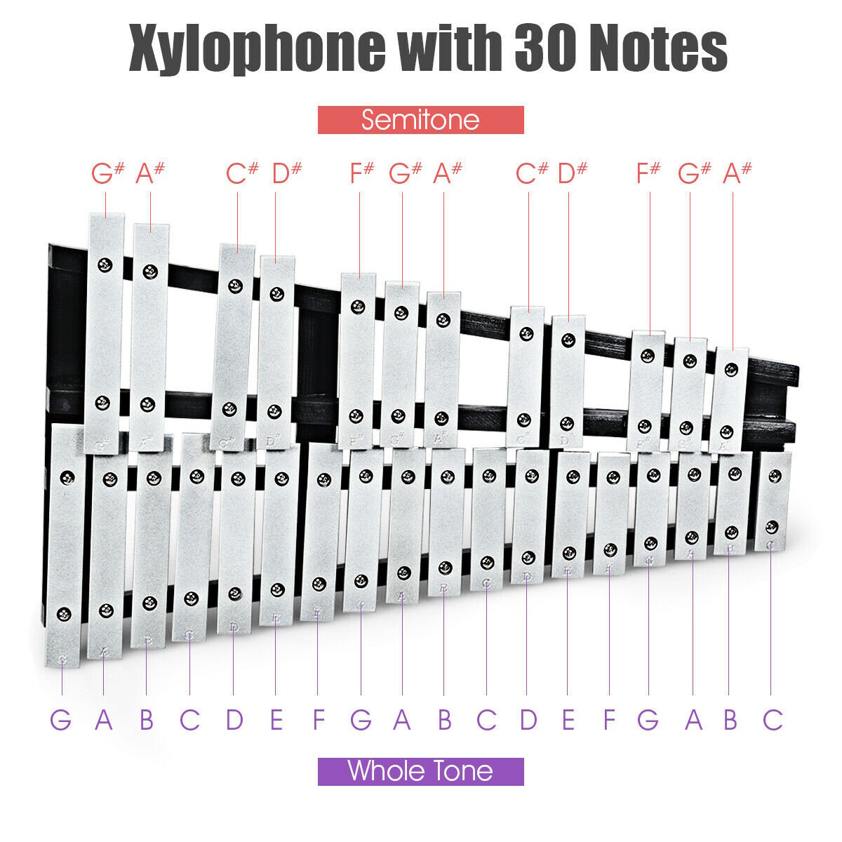 Foldable Aluminum Glockenspiel Xylophone 30 Note with Bag, Black Drums & Percussion   at Gallery Canada