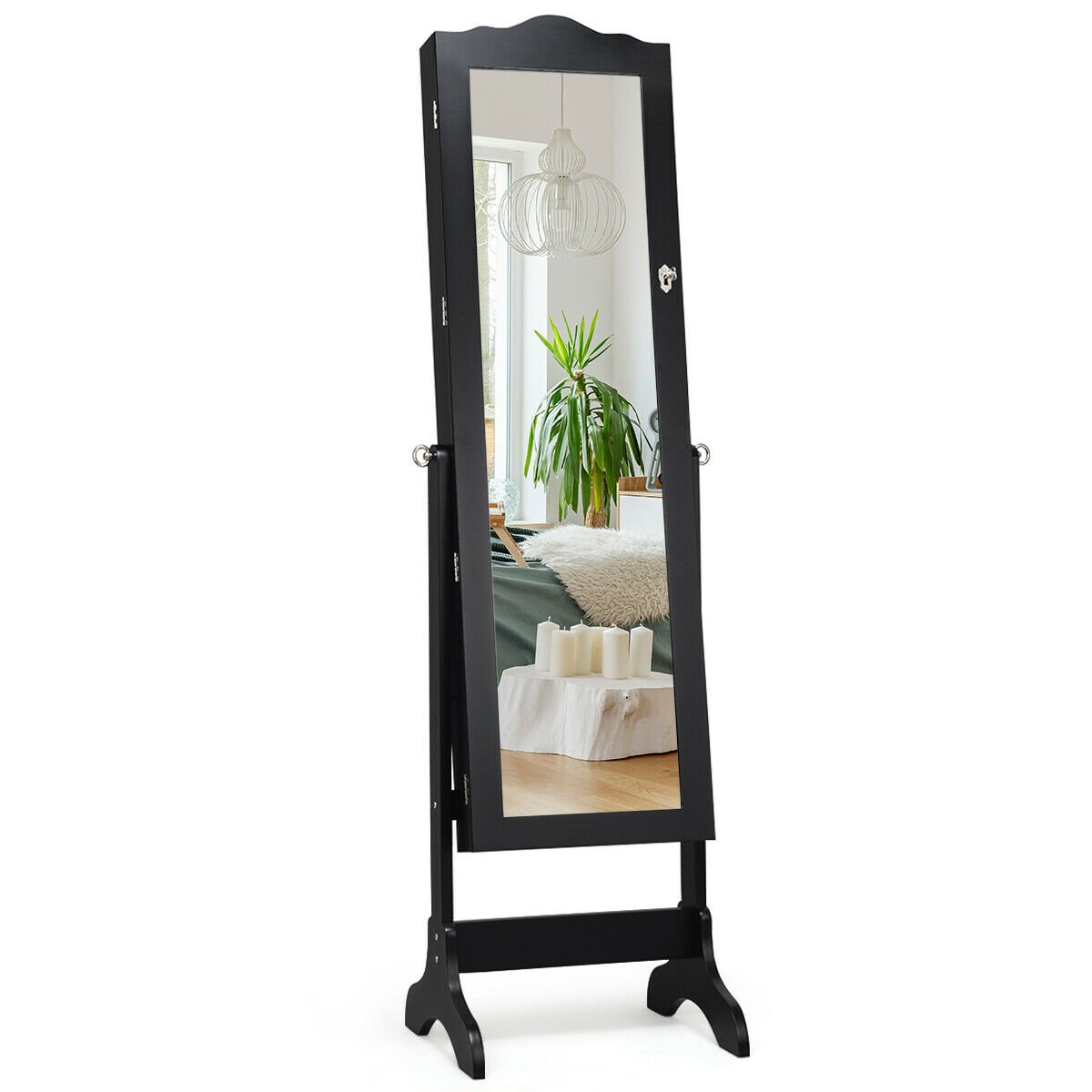 Mirrored Lockable Jewelry Cabinet Armoire Organizer Storage Box, Black Jewelry Armoires   at Gallery Canada