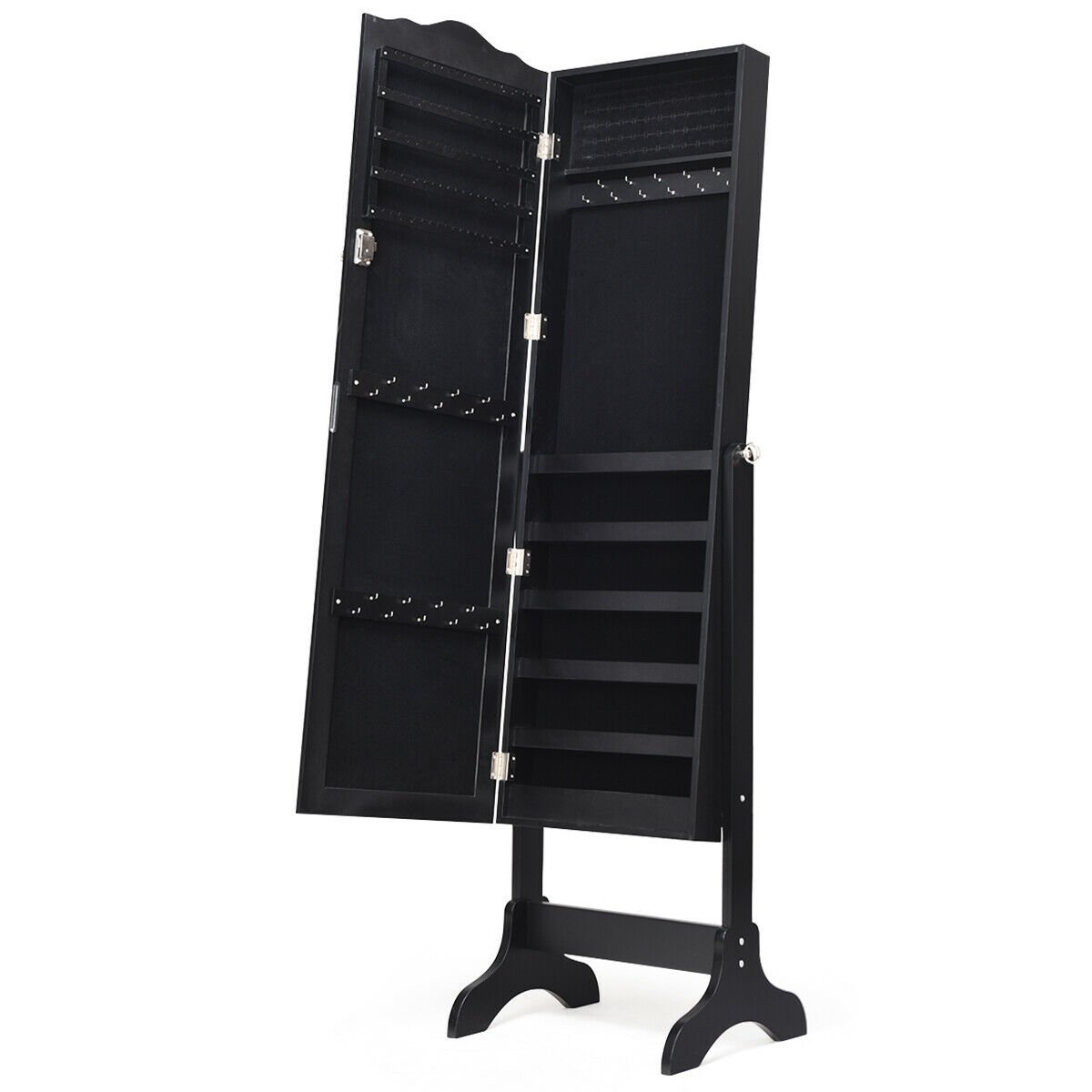 Mirrored Lockable Jewelry Cabinet Armoire Organizer Storage Box, Black Jewelry Armoires   at Gallery Canada