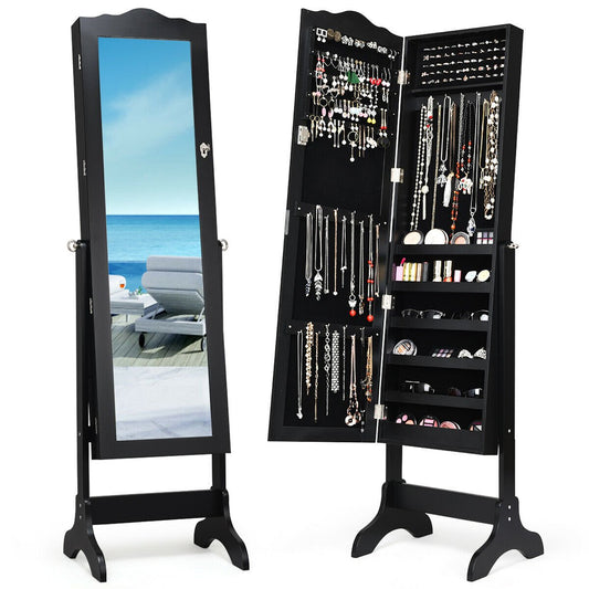 Mirrored Lockable Jewelry Cabinet Armoire Organizer Storage Box, Black Jewelry Armoires Black  at Gallery Canada