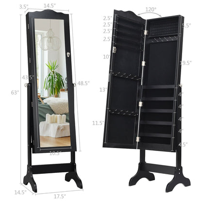 Mirrored Lockable Jewelry Cabinet Armoire Organizer Storage Box, Black Jewelry Armoires   at Gallery Canada