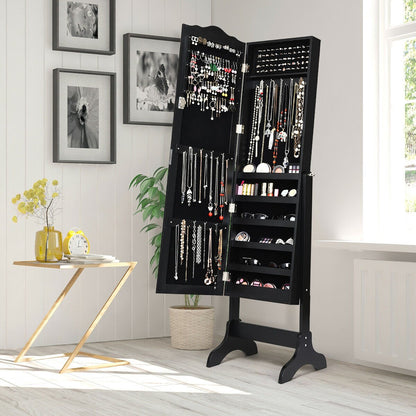 Mirrored Lockable Jewelry Cabinet Armoire Organizer Storage Box, Black Jewelry Armoires   at Gallery Canada