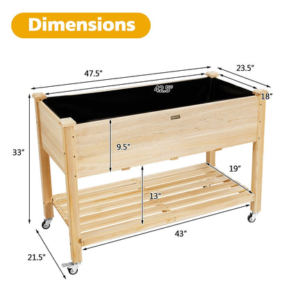 Wood Elevated Planter Bed with Lockable Wheels Shelf and Liner, Natural Raised Garden Beds   at Gallery Canada