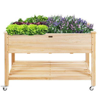 Wood Elevated Planter Bed with Lockable Wheels Shelf and Liner, Natural Raised Garden Beds   at Gallery Canada