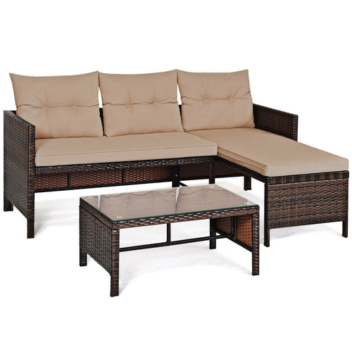 3 Pieces Patio Wicker Rattan Sofa Set, Beige