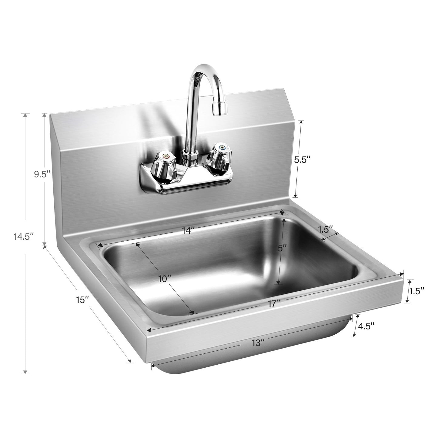 Stainless Steel Sink Wall Mount Hand Washing Sink with Faucet and Back Splash Kitchen Utensils at Gallery Canada