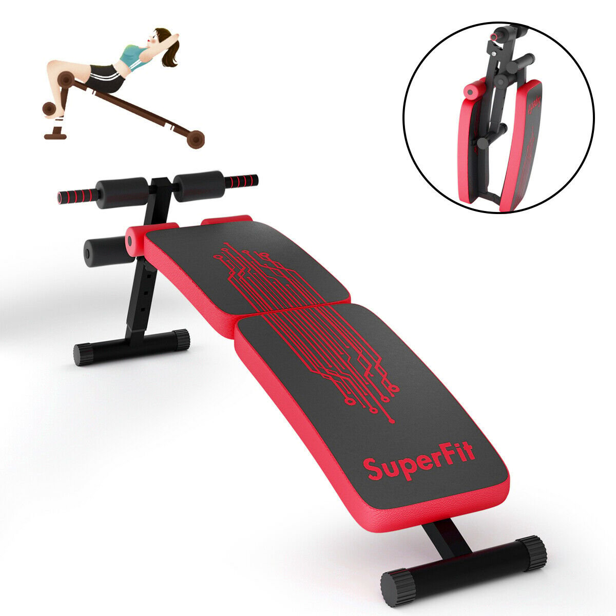 Abdominal Twister Trainer with Adjustable Height Exercise Bench, Red - Gallery Canada