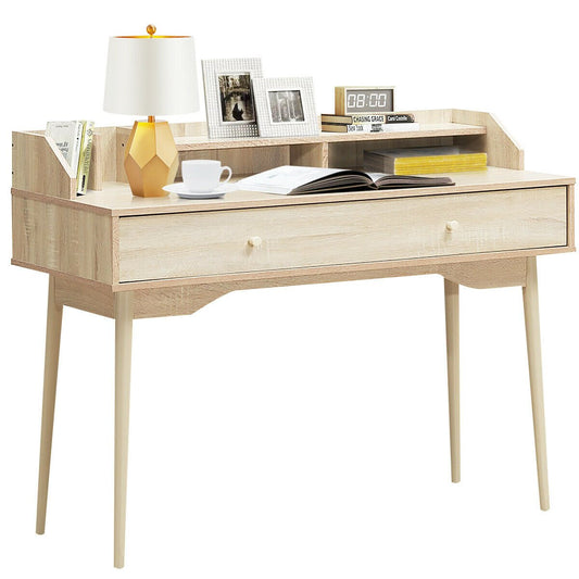 Writing Desk with Drawer Computer Wooden Desk, Natural - Gallery Canada