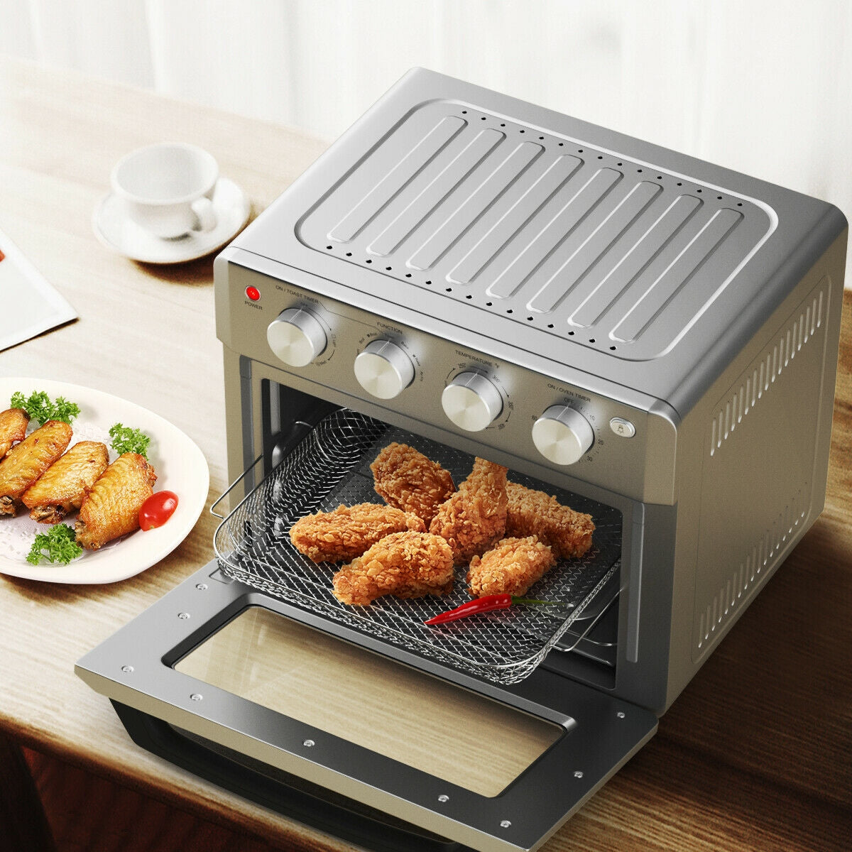 19 Qt Dehydrate Convection Air Fryer Toaster Oven with 5 Accessories, Silver Toaster Ovens at Gallery Canada