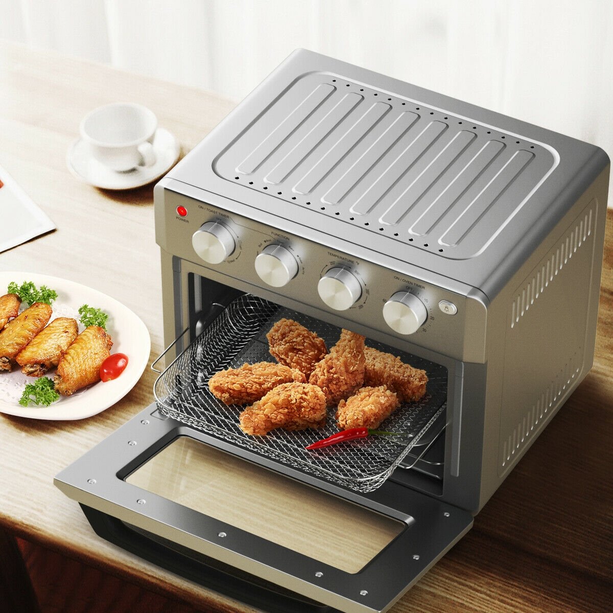 19 Qt Dehydrate Convection Air Fryer Toaster Oven with 5 Accessories, Silver Toaster Ovens   at Gallery Canada