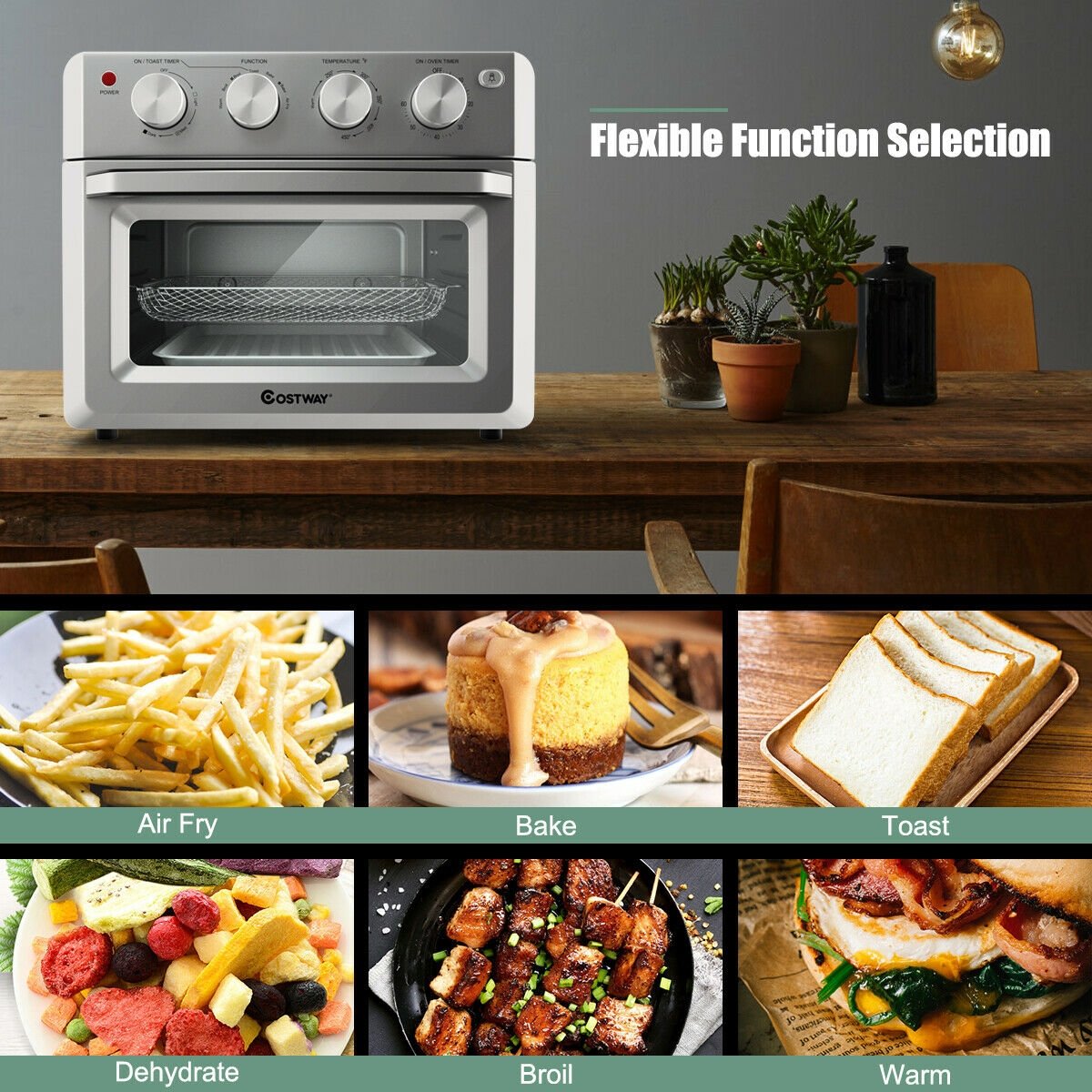 19 Qt Dehydrate Convection Air Fryer Toaster Oven with 5 Accessories, Silver Toaster Ovens   at Gallery Canada