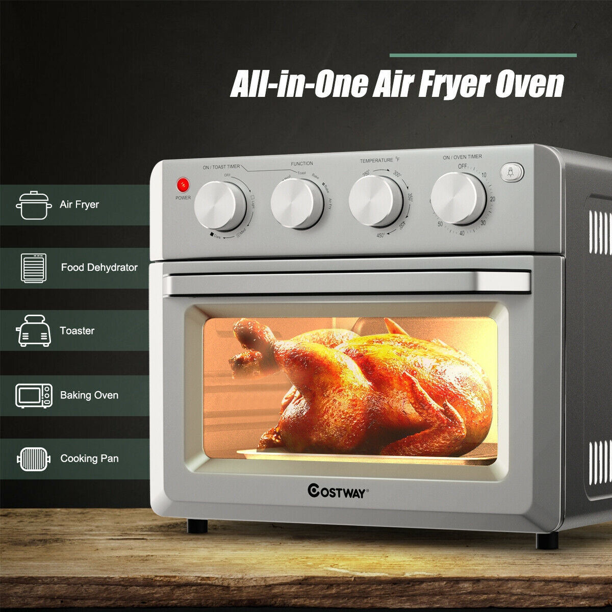 19 Qt Dehydrate Convection Air Fryer Toaster Oven with 5 Accessories, Silver Toaster Ovens at Gallery Canada