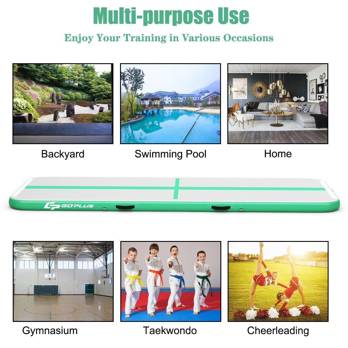 10 Feet Inflatable Gymnastics Tumbling Mat with Pump, Green Yoga & Gym Mats   at Gallery Canada