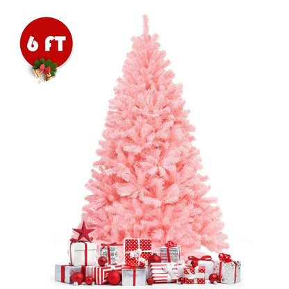 6 Feet Pink Artificial Hinged Spruce Full Christmas Tree with Foldable Metal Stand, Pink Christmas Tree   at Gallery Canada