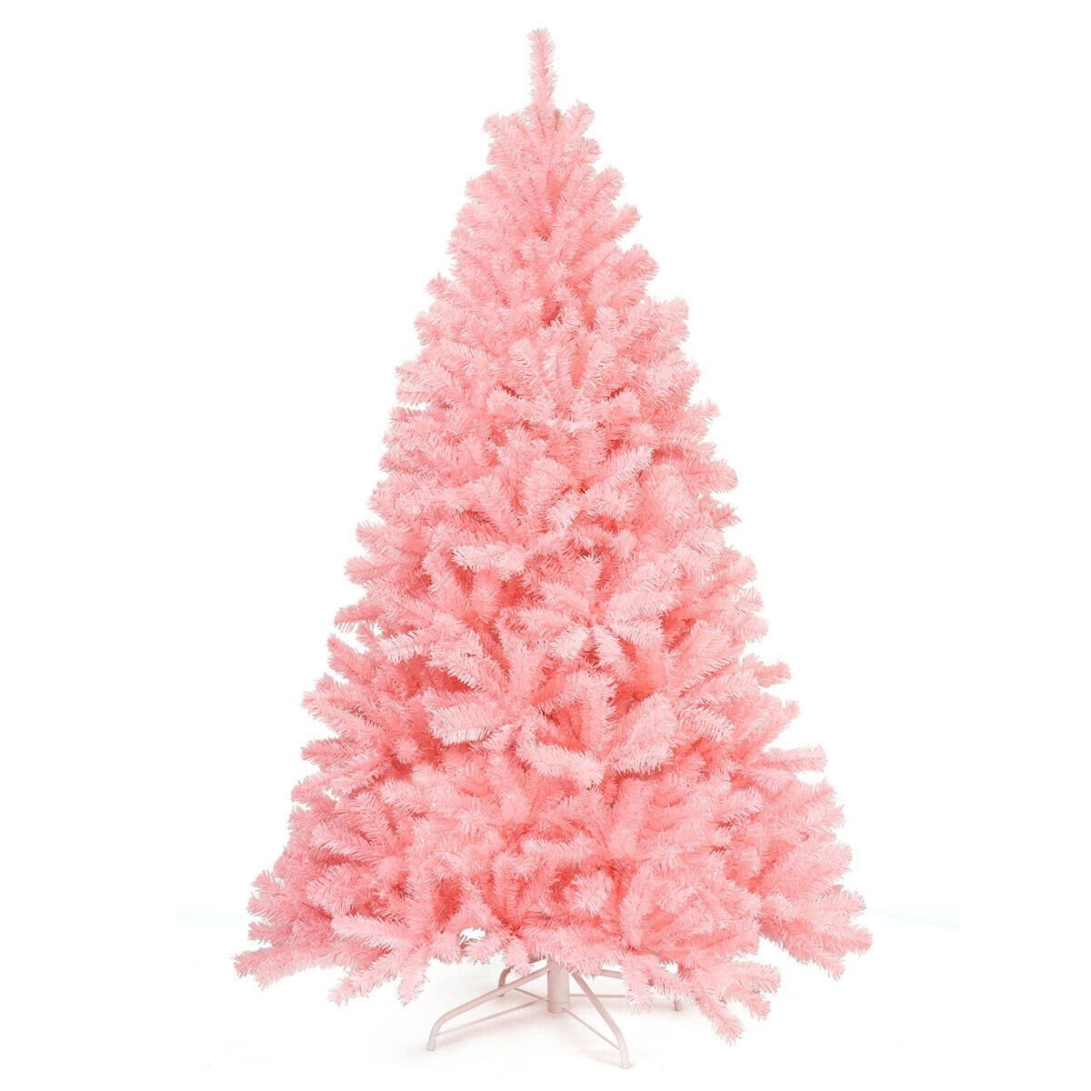 6 Feet Pink Artificial Hinged Spruce Full Christmas Tree with Foldable Metal Stand, Pink Christmas Tree   at Gallery Canada