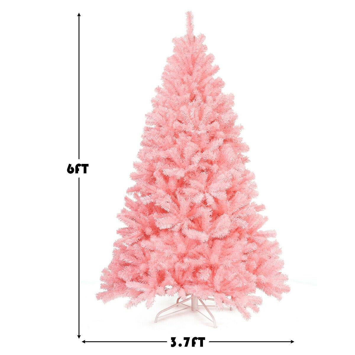 6 Feet Pink Artificial Hinged Spruce Full Christmas Tree with Foldable Metal Stand, Pink Christmas Tree   at Gallery Canada