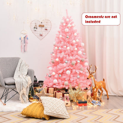 6 Feet Pink Artificial Hinged Spruce Full Christmas Tree with Foldable Metal Stand, Pink Christmas Tree   at Gallery Canada