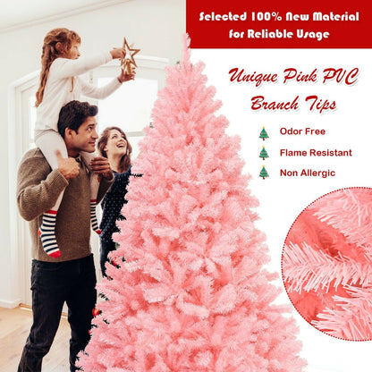 6 Feet Pink Artificial Hinged Spruce Full Christmas Tree with Foldable Metal Stand, Pink Christmas Tree   at Gallery Canada