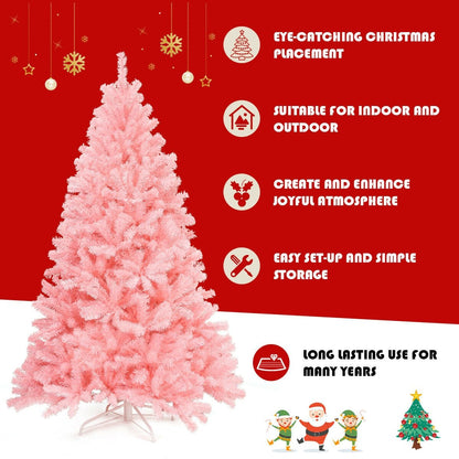 6 Feet Pink Artificial Hinged Spruce Full Christmas Tree with Foldable Metal Stand, Pink Christmas Tree   at Gallery Canada