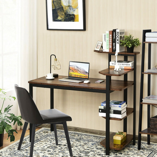 Computer Desk Writing Study Table with Storage Shelves Home Office Rustic Brown, Rustic Brown - Gallery Canada