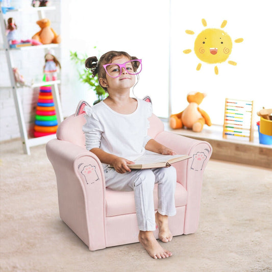 Kids Upholstered Cat Armrest Couch Sofa with Linen Fabric Kids Chairs & Seating   at Gallery Canada