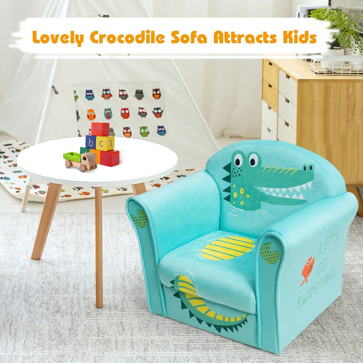 Kids Crocodile Armrest Upholstered Couch, Green Kids Chairs & Seating   at Gallery Canada