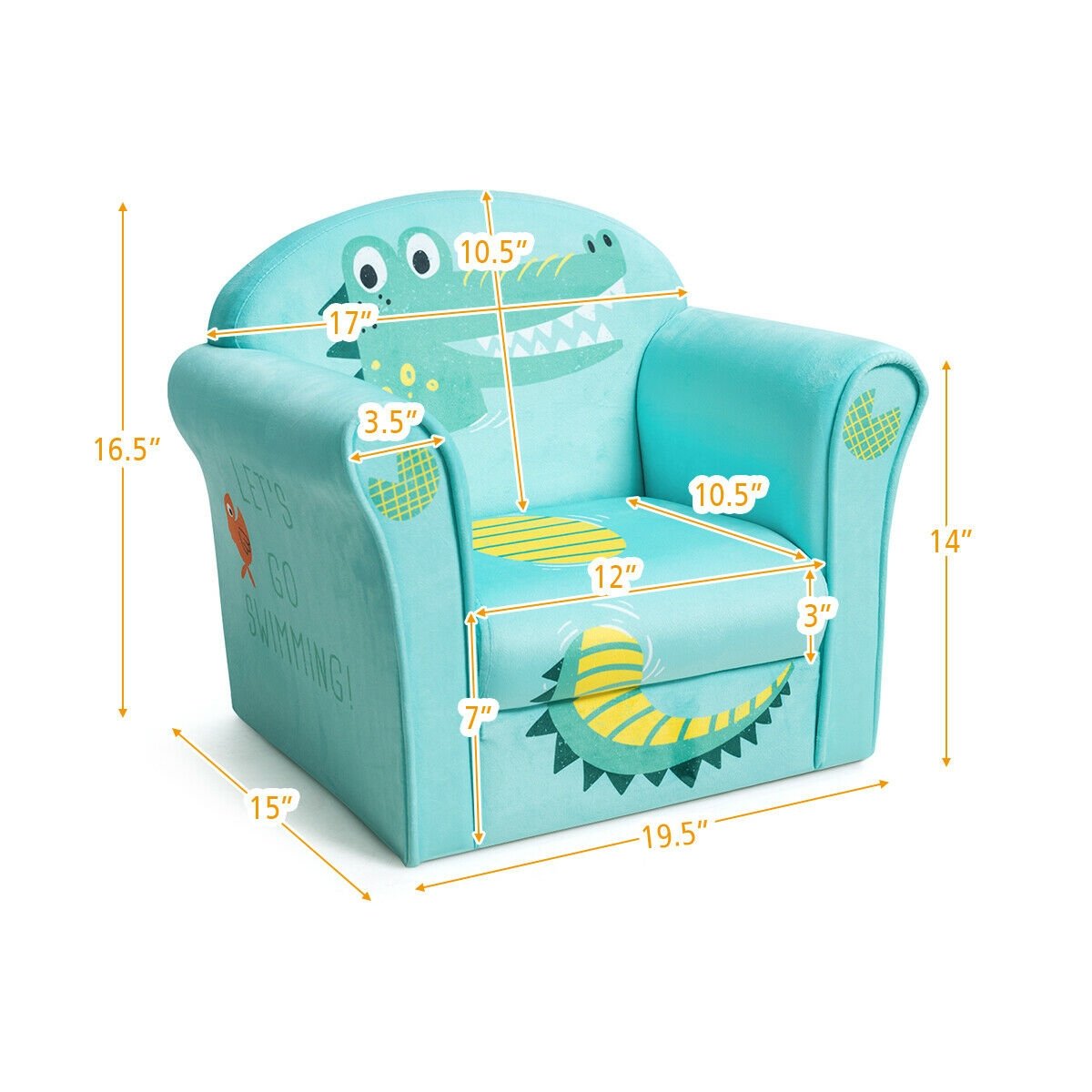 Kids Crocodile Armrest Upholstered Couch, Green Kids Chairs & Seating   at Gallery Canada