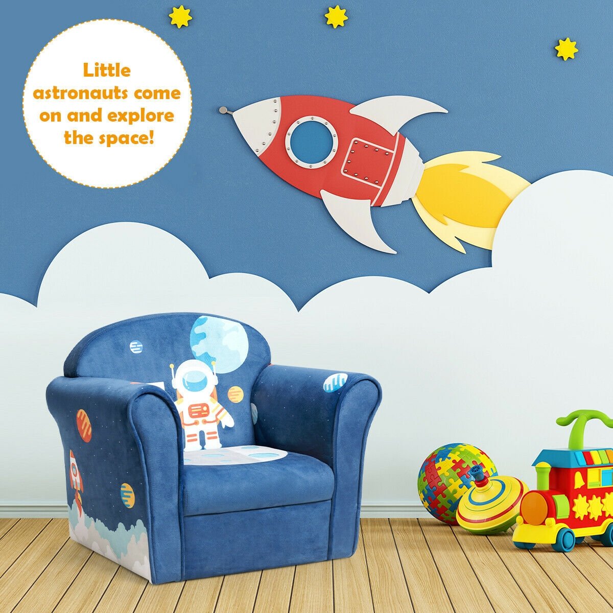 Kids Astronaut Armrest Upholstered Couch, Blue Kids Chairs & Seating   at Gallery Canada