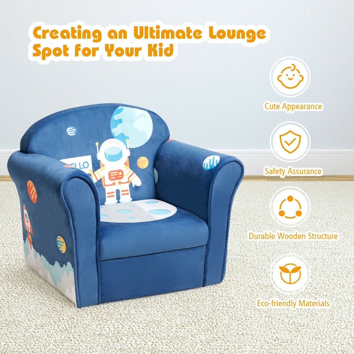 Kids Astronaut Armrest Upholstered Couch, Blue Kids Chairs & Seating   at Gallery Canada