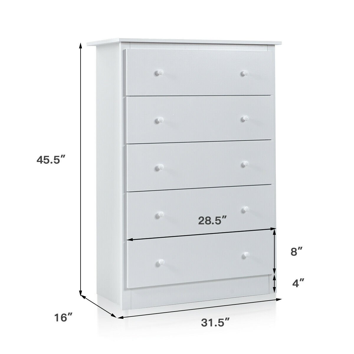 Functional Storage Organized Dresser with 5 Drawer, White - Gallery Canada