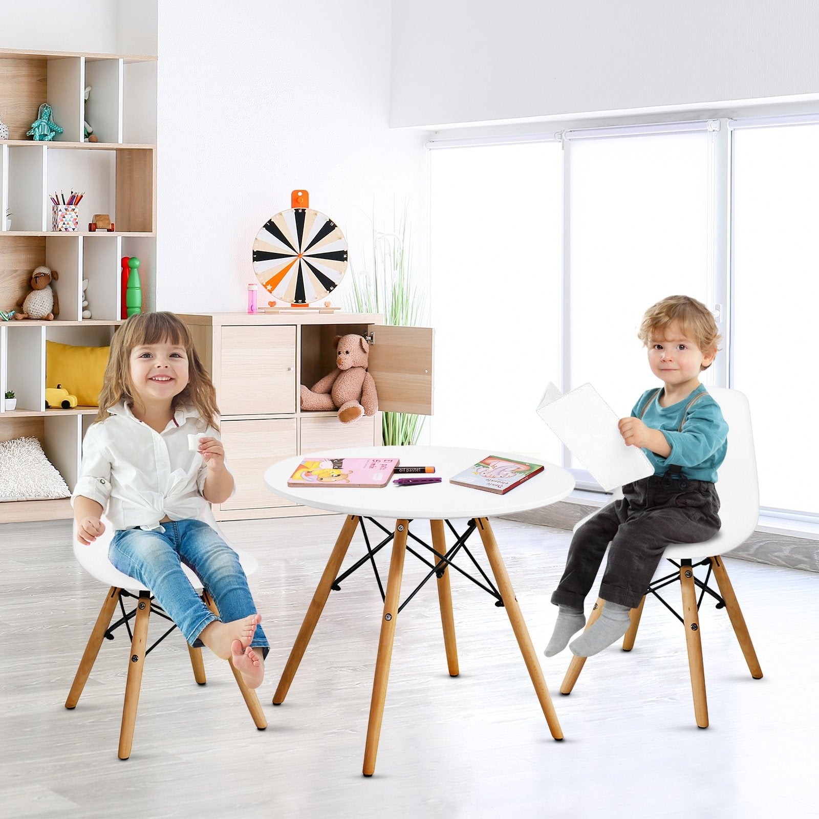 Kid's Modern Dining Table Set with 2 Armless Chairs, White Kids Table & Chair Sets   at Gallery Canada