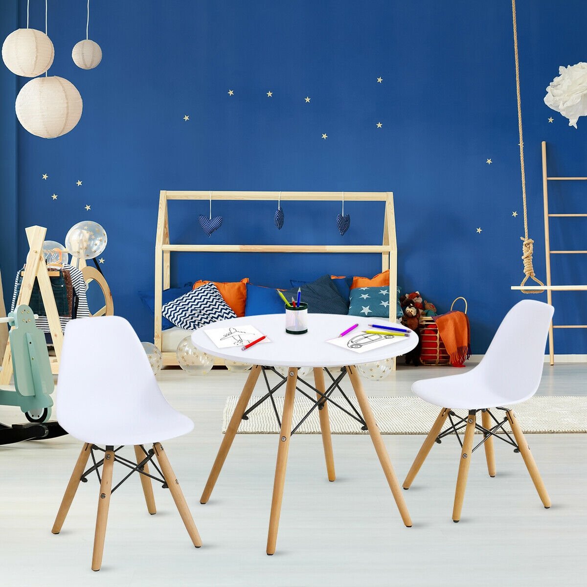 Kid's Modern Dining Table Set with 2 Armless Chairs, White Kids Table & Chair Sets   at Gallery Canada