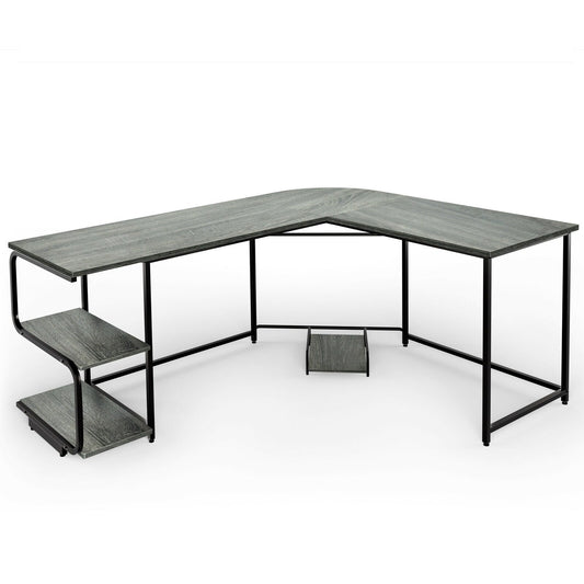 Reversible L-Shaped Computer Study Table with Shelves, Gray - Gallery Canada