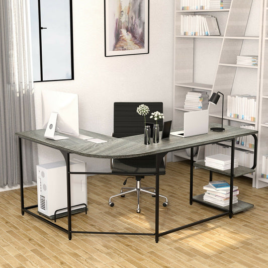 Reversible L-Shaped Computer Study Table with Shelves, Gray - Gallery Canada