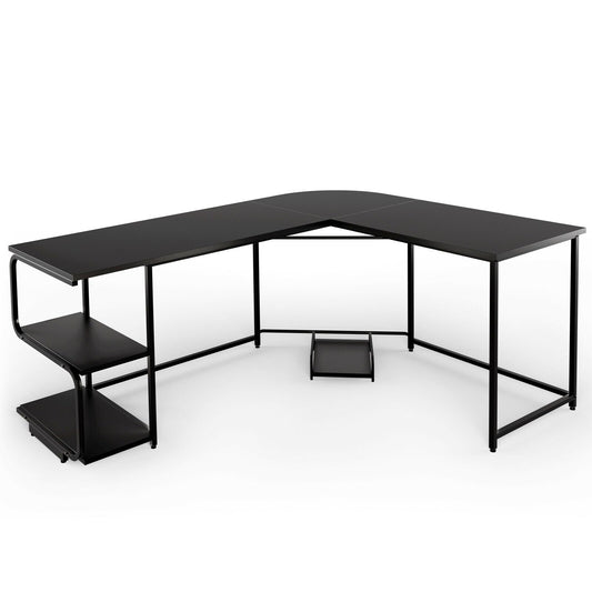 Reversible L-Shaped Computer Study Table with Shelves, Black - Gallery Canada