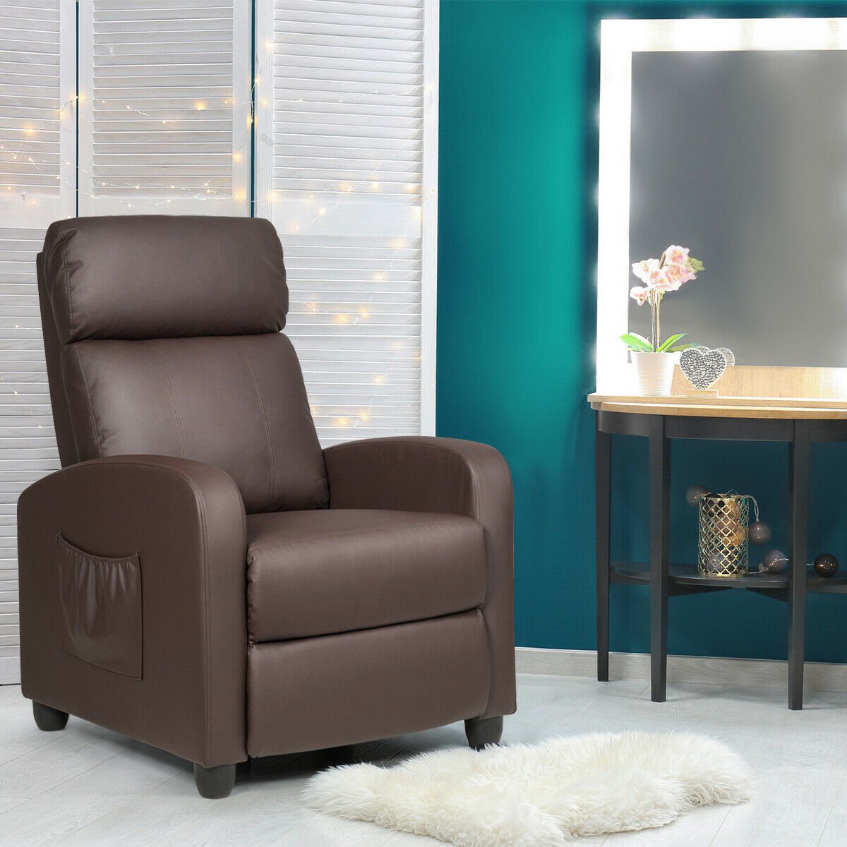 Recliner Sofa Wingback Chair with Massage Function, Brown Accent Chairs   at Gallery Canada