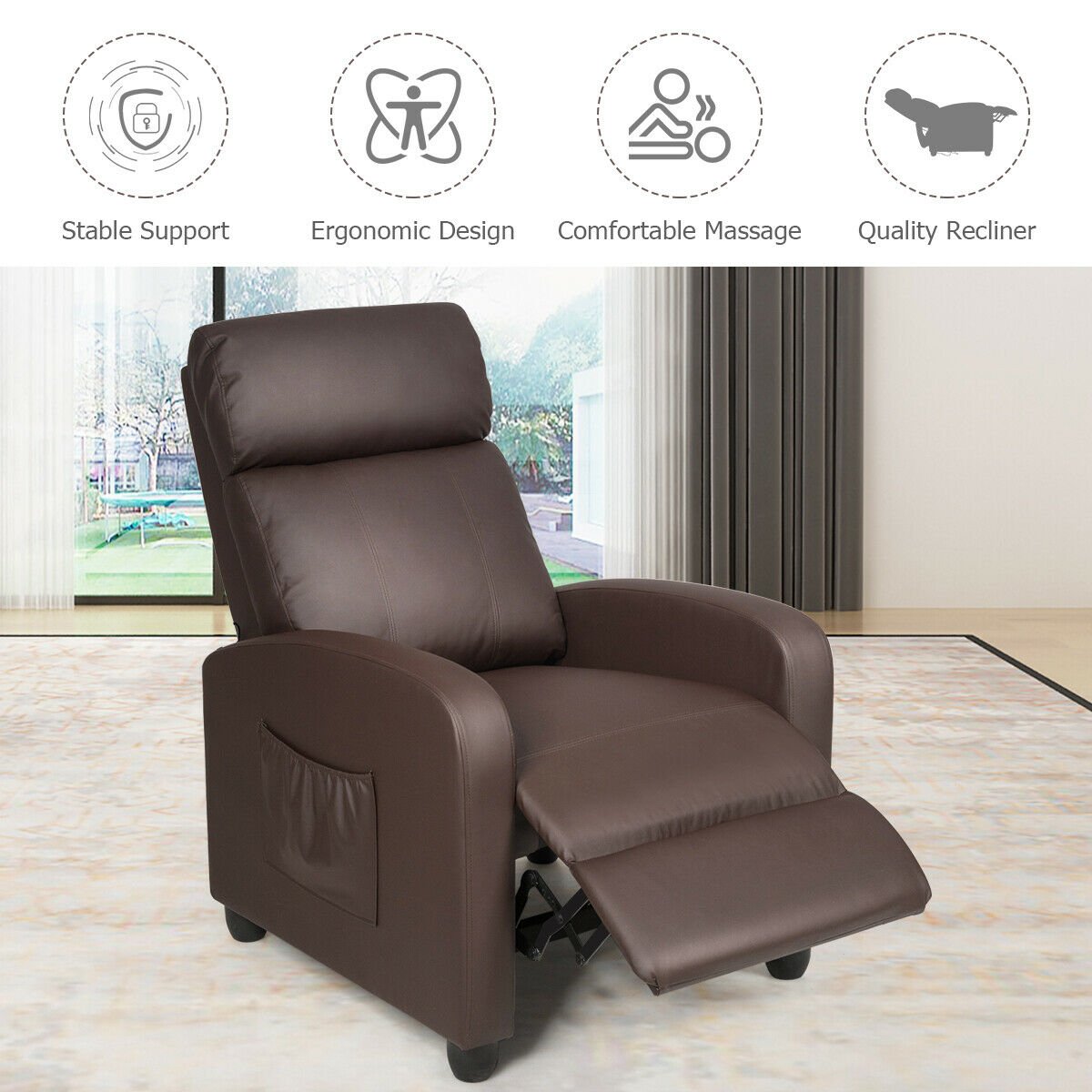 Recliner Sofa Wingback Chair with Massage Function, Brown Accent Chairs   at Gallery Canada