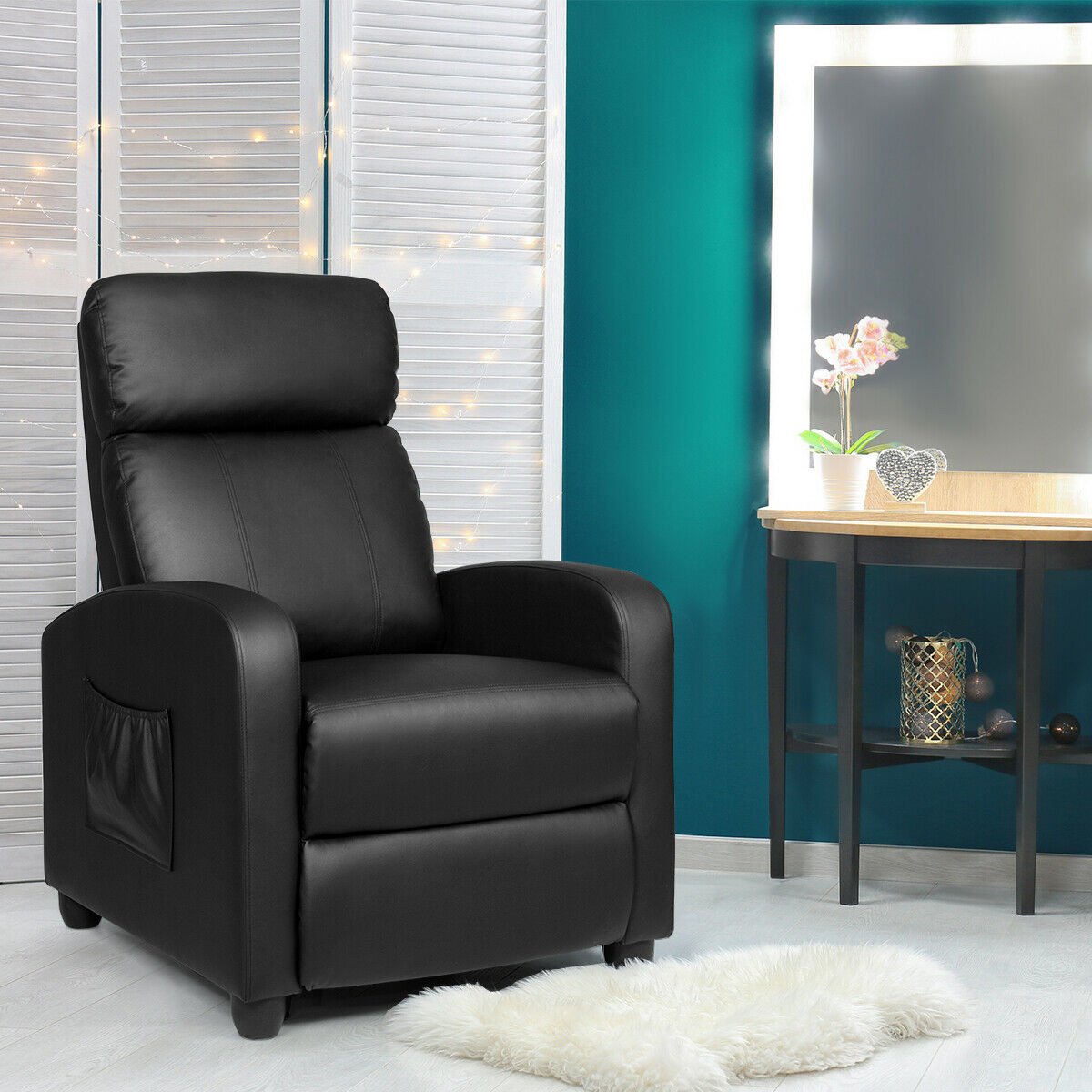 Recliner Massage Winback Single Chair with Side Pocket, Black Accent Chairs   at Gallery Canada