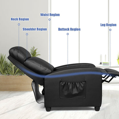 Recliner Massage Winback Single Chair with Side Pocket, Black Accent Chairs   at Gallery Canada