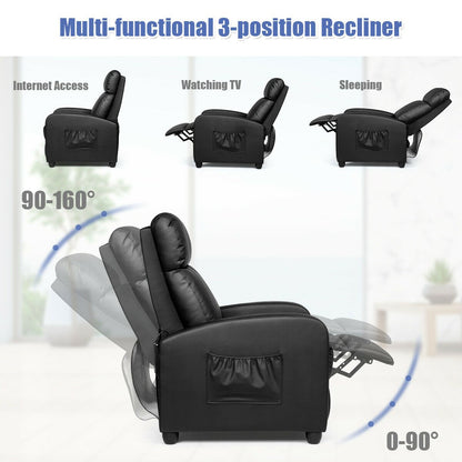 Recliner Massage Winback Single Chair with Side Pocket, Black Accent Chairs   at Gallery Canada